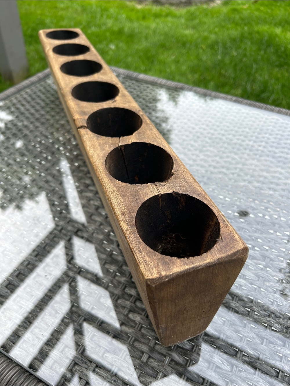 Vintage 7-hole rustic wooden sugar mold